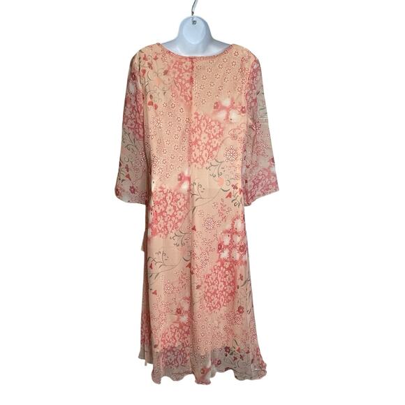 Vintage Jonathan Martin Women's Peach Floral Chiffon Midi Dress Size 14 Flowy - Picture 2 of 11